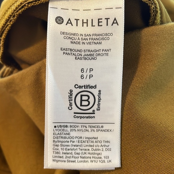 Athleta Eastbound Straight Pant Tencel Spandex Brass Yellow Pull-On Size 6P - Picture 10 of 14